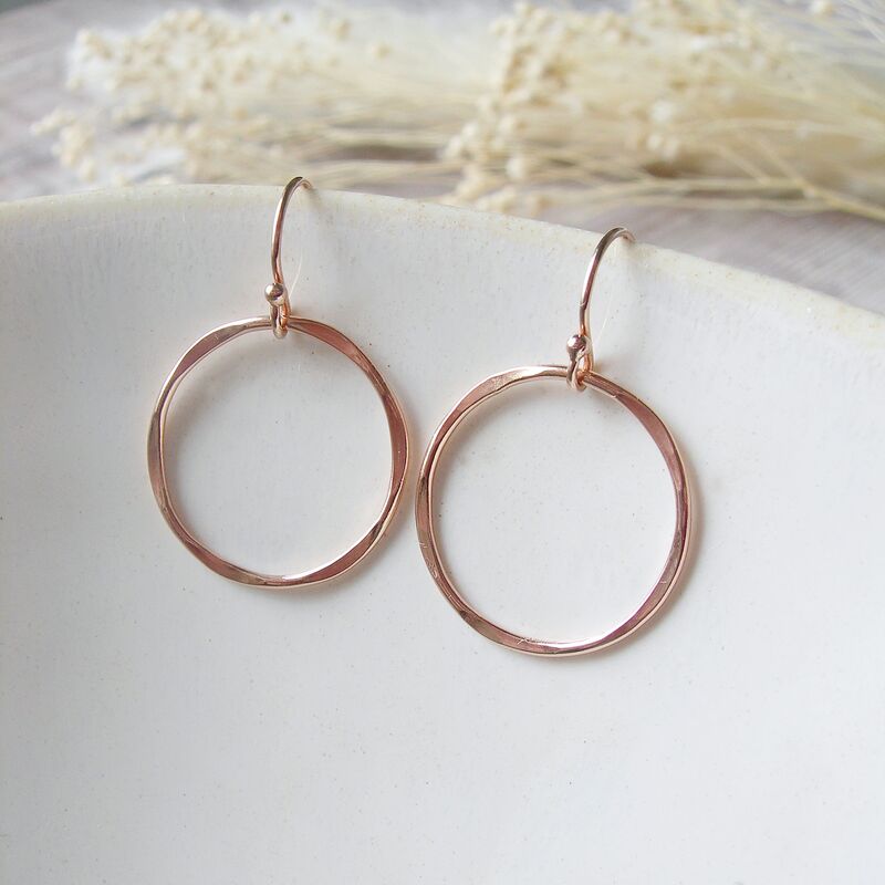 Rose Filled Gold Hammered Circle Earrings - product images  of 