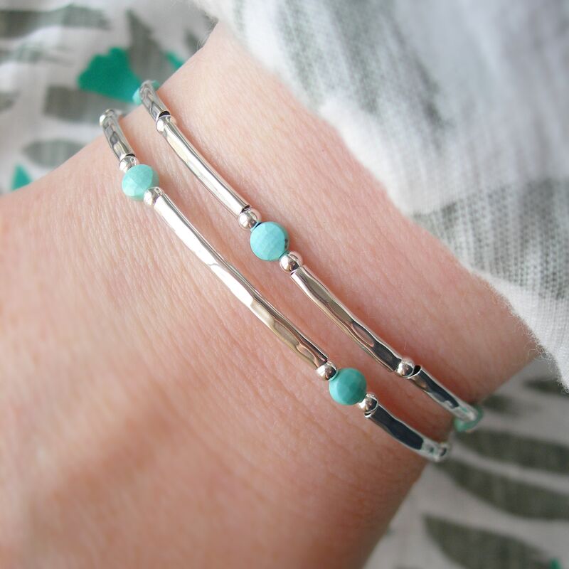 Turquoise Disc Hammered Silver Bracelet - product images  of 