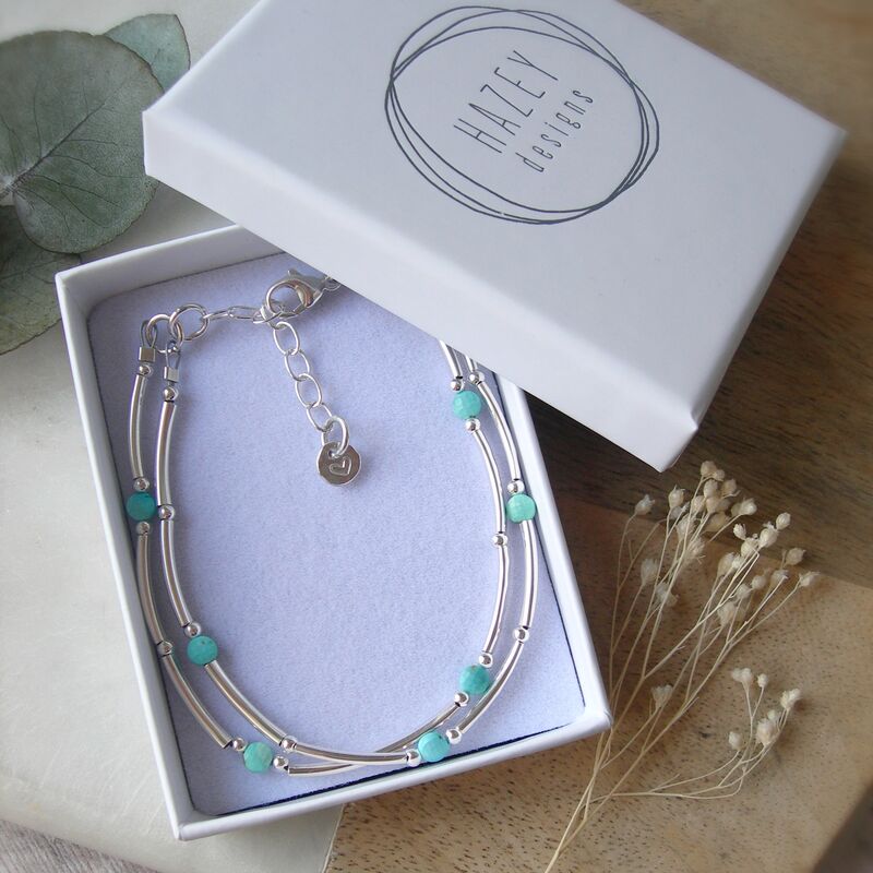 Turquoise Disc Hammered Silver Bracelet - product images  of 