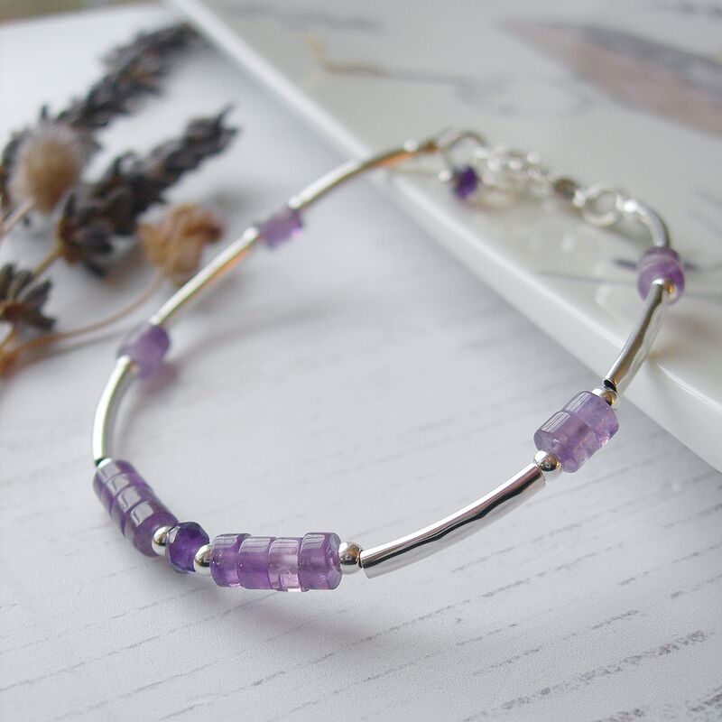 Amethyst Hammered Silver Bracelet - product images  of 