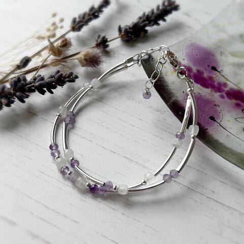 Amethyst,and,Moonstone,Double,Stranded,Bracelet,amethyst bracelet, amethyst jewellery, february birthstone, hazey designs, moonstone bracelet 