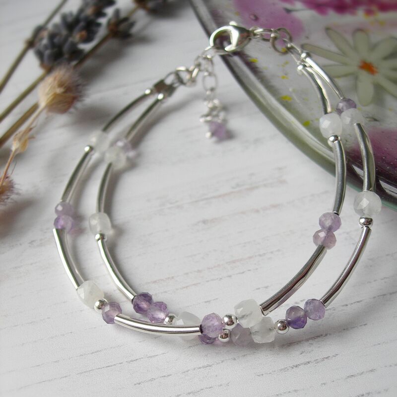 Amethyst and Moonstone Double Stranded Bracelet - product images  of 