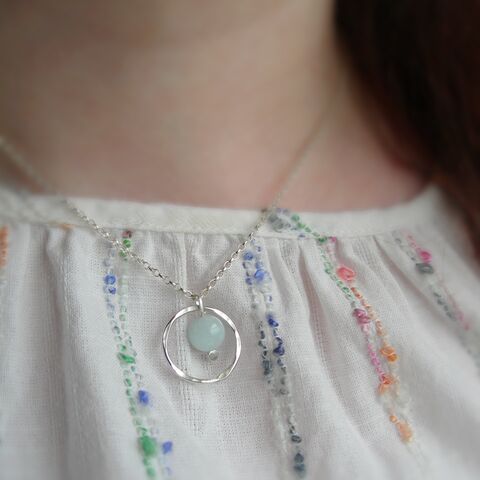 Aquamarine,Sterling,Silver,Circle,Necklace,aquamarine necklace, aquamarine birthstone jewellery, hazey designs
