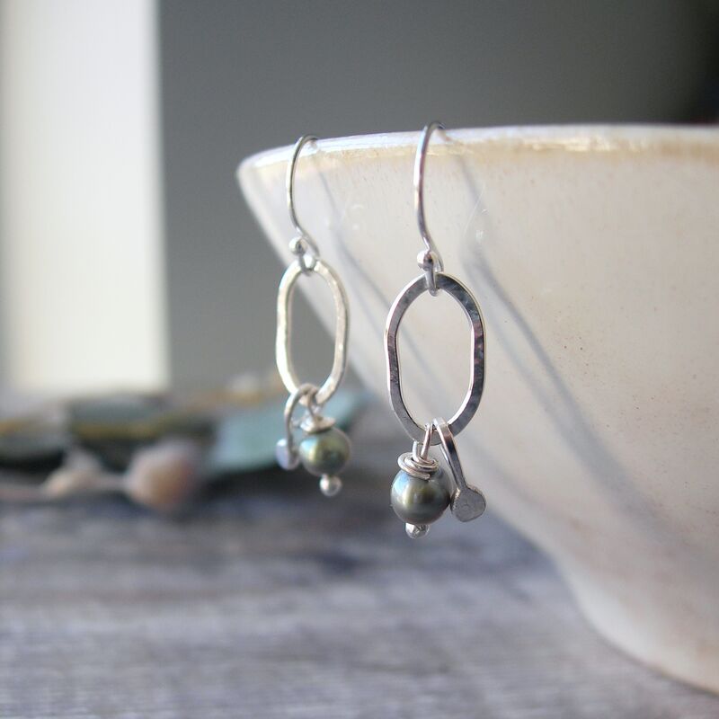 Olive Pearl Oval Drop Earrings - product images  of 