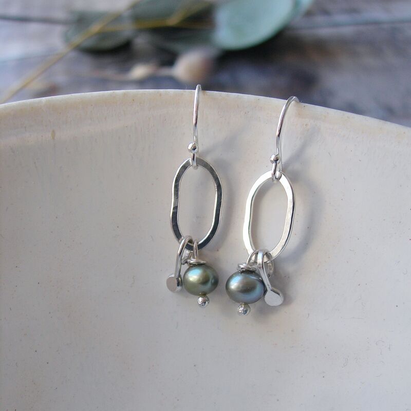 Olive Pearl Oval Drop Earrings - product images  of 