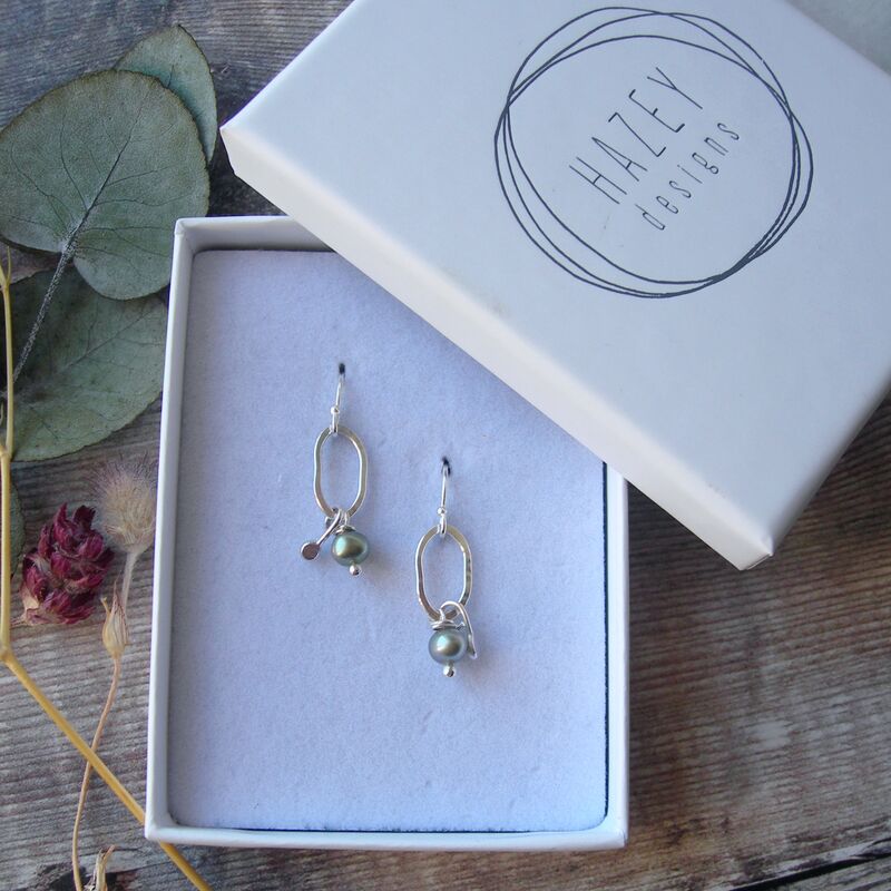 Olive Pearl Oval Drop Earrings - product images  of 