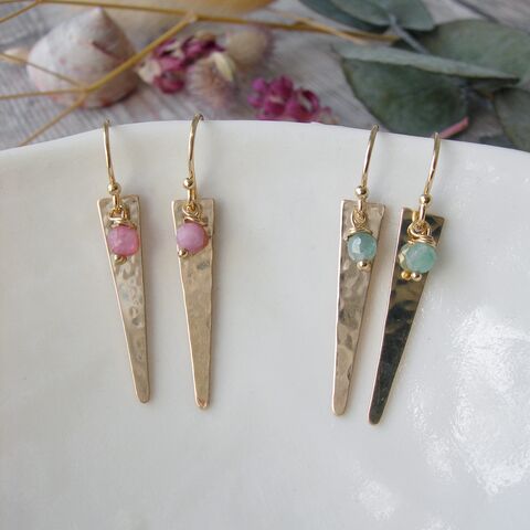 Tourmaline,Gold,Filled,Triangle,Earrings,tourmaline earrings, hazey designs, tourmaline 