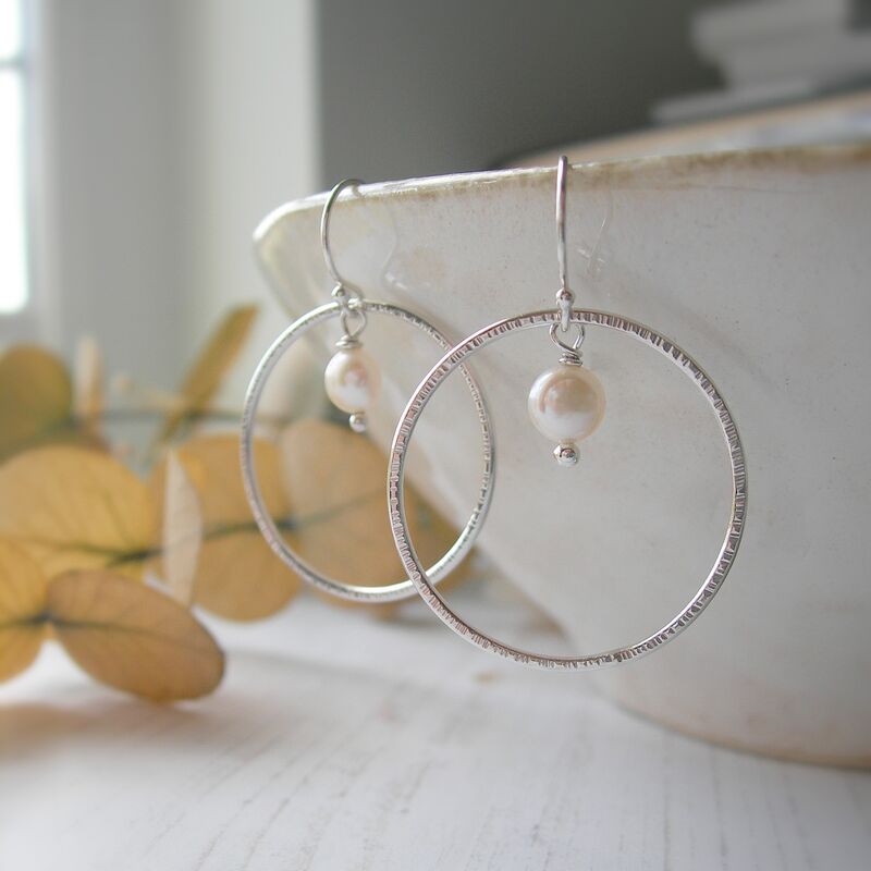 Large Silver Circle Earrings with Freshwater Pearl - product images  of 
