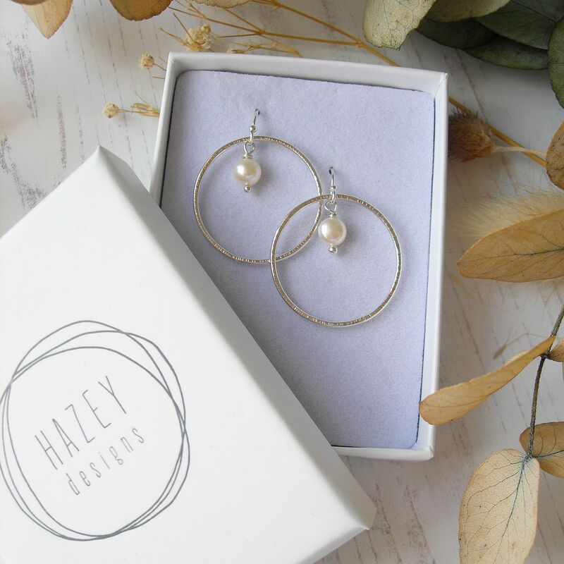 Large Silver Circle Earrings with Freshwater Pearl - product images  of 