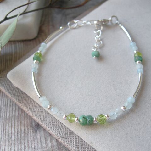 Spring,Mixed,Gemstones,Bracelet,birthstone bracelet, emerald bracelet, aquamarine bracelet, peridot bracelet, 