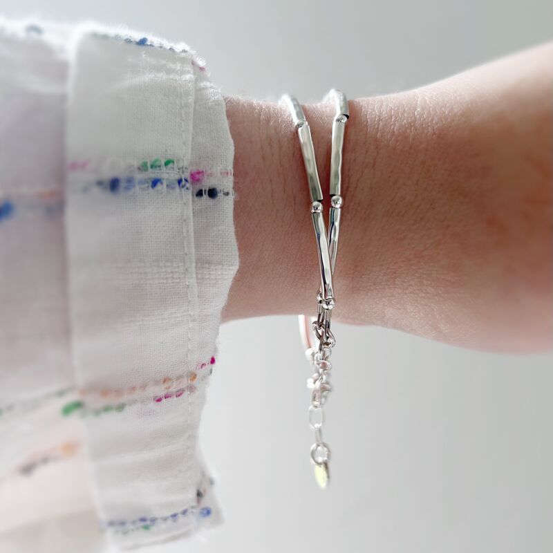 Double Stranded Hammered Sterling Silver Bracelet - product images  of 