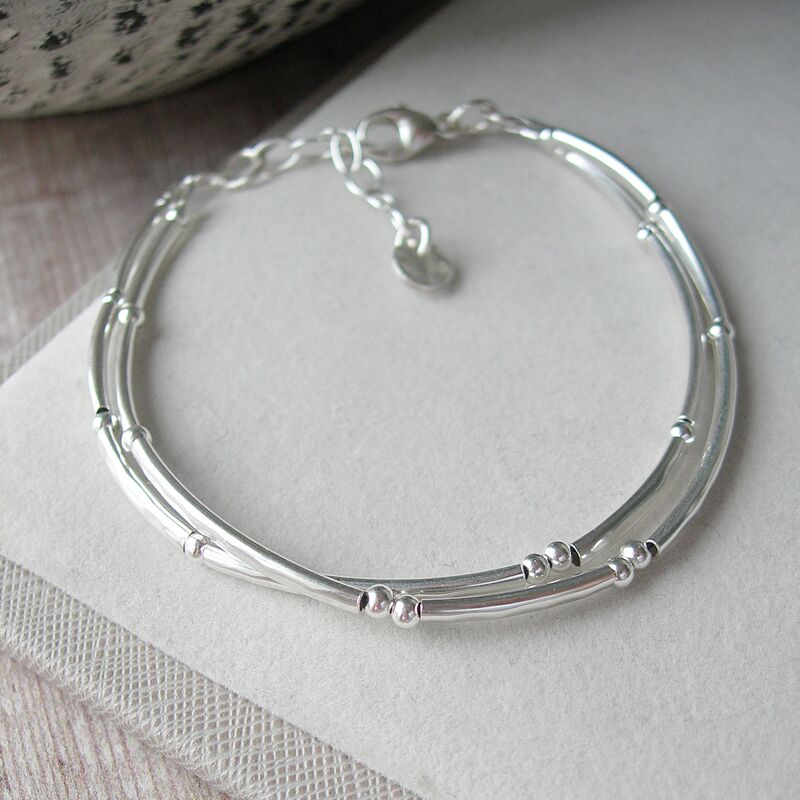 Double Stranded Hammered Sterling Silver Bracelet - product images  of 