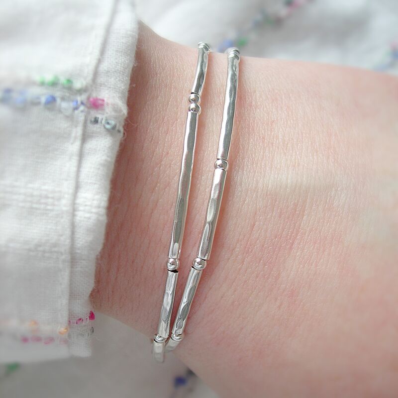 Double Stranded Hammered Sterling Silver Bracelet - product images  of 