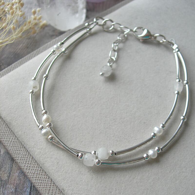 Moonstone and Pearl Double Stranded Bracelet - product images  of 