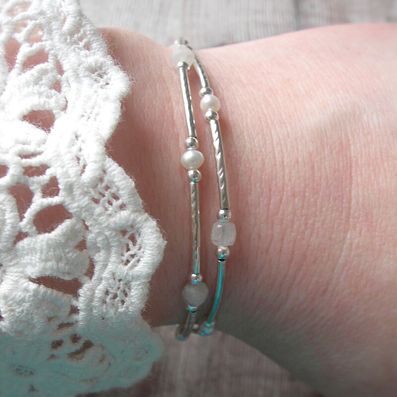 Moonstone and Pearl Double Stranded Bracelet - product images  of 