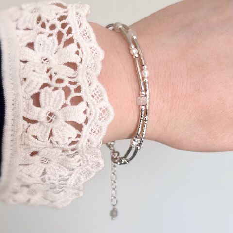 Moonstone,and,Pearl,Double,Stranded,Bracelet,pearl bracelet, moonstone bracelet, handmade silver bracelet, hazey designs