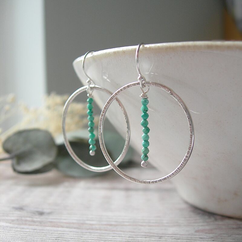 Large Silver Circle Earrings with Turquoise - product images  of 