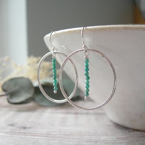 Large,Silver,Circle,Earrings,with,Turquoise,turquoise gemstone earrings, silver and turquoise earrings, large circle earrings