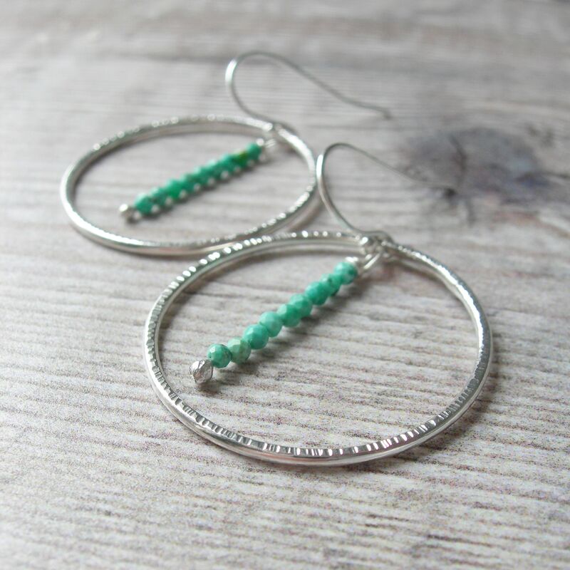 Large Silver Circle Earrings with Turquoise - product images  of 