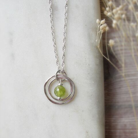 Peridot,Circles,Necklace,peridot pendant, peridot necklace, august birthstone jewellery
