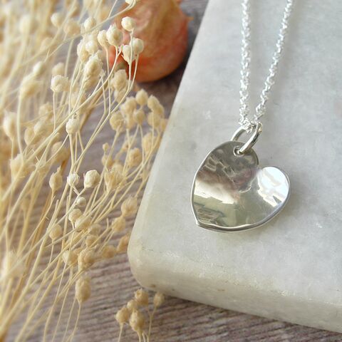 Silver,Hammered,Heart,Necklace,Heart pendant, silver heart necklace, hazey designs