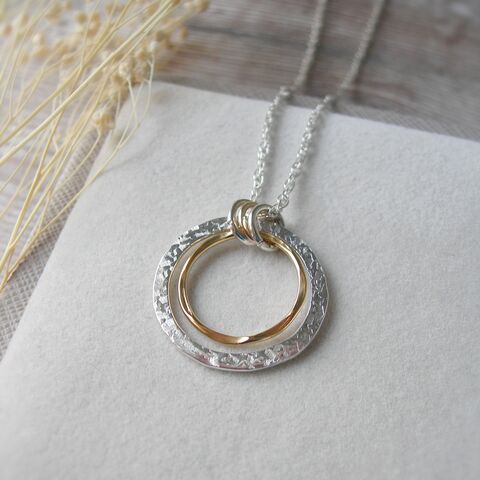 Golden,Sand,Circles,Necklace,Silver circle necklace, mixed metal necklace, hazey designs