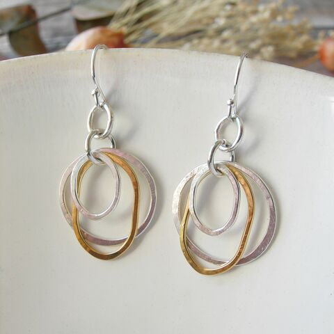 Pebble,Earrings,Pebble earrings, mixed metal earrings, statement earrings, silver earrings, hazey designs