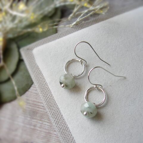 Kiwi,Jasper,Circle,Earrings,kiwi jasper earrings, mint earrings, handmade silver earrings