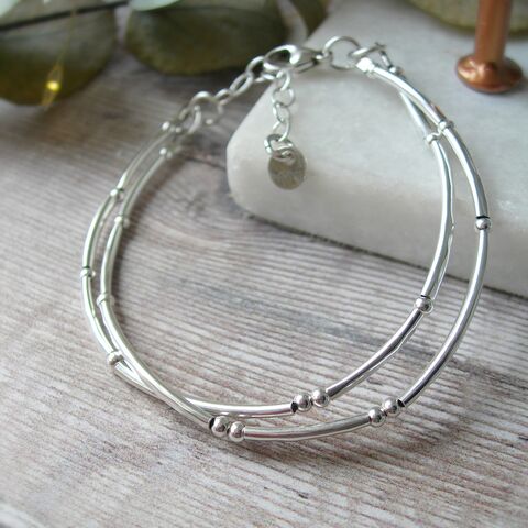 Double,Stranded,Hammered,Sterling,Silver,Bracelet,hammered silver bracelet, silver bracelets