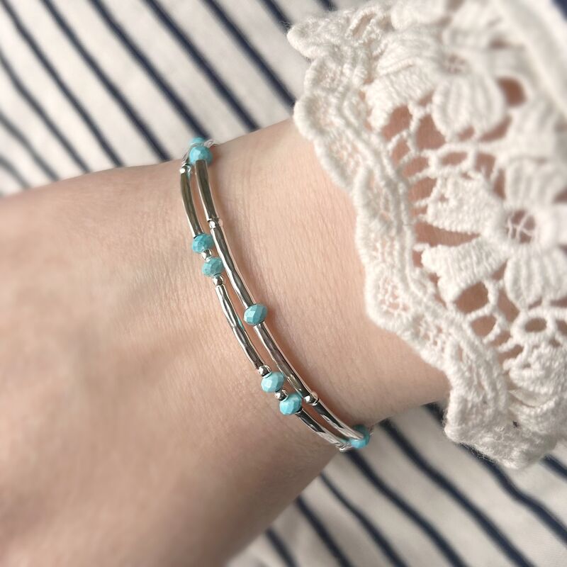 Turquoise and Silver Double Stranded Bracelet - product images  of 
