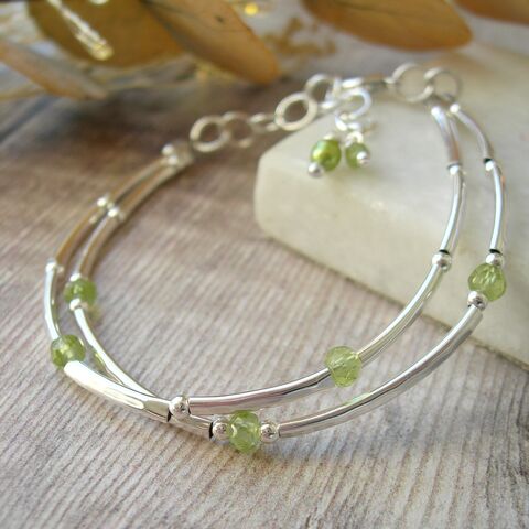 Peridot,and,Silver,Double,Stranded,Bracelet,peridot bracelet, peridot jewellery, Hazey Designs