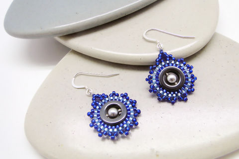 Single Dial Beaded Earrings In Midnight Blue Dani Crompton Designs Single Dial Beaded Earrings In Midnight Blue