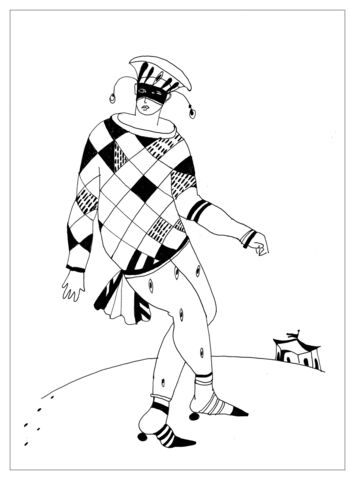 Arlequin,Olga_Lowenstein_Art,Giclee_art_print,Figurative_Art_Print,London_Artist,Commedia_dellArte,Theatrical_motifs,Ink_Drawing_Art,Large_Wall_Art,Contemporary_Drawing,Black_and_White_Art,Line_drawing,Minimalistic_art