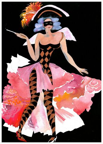 Smoking,Colombina,Smoking_Colombina,giclee_art_print,Figurative_Art_Print,Bold_Vibrant_Color,Gift_for_him,London_Artist,Sensual_Art,Large_art_print,Theatrical_motifs,Commedia_dell'Arte,Olga_Lowenstein_Art,Feminine_Art_Print