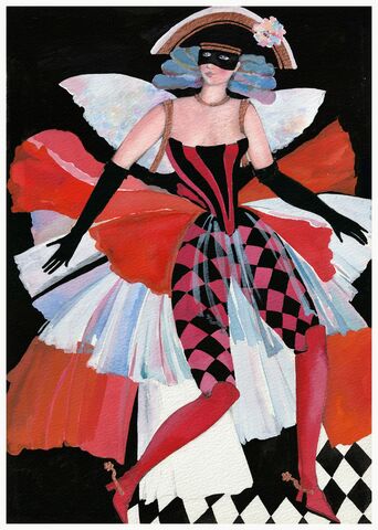 Colombina,in,Boots,Colombina_in_Boots,Olga_Lowenstein_Art,giclee_art_print,Figurative_Art_Print,Bold_Vibrant_Color,Gift_for_Her,London_Artist,Commedia_dell_arte,Sensual_Art,Large_art_print,Theatrical_motif,Feminine_Art_Print,Large_Wall_Art