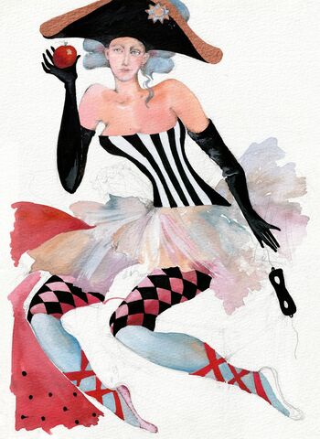 Colombina,with,Apple,Colombina_with_Apple,Olga_Lowenstein,Art_Giclee_art_print,Figurative_Art_Print,Bold_Vibrant_Color,Gift_for_Her,London_Artist,Commedia_dellArte,Sensual_Art,Large_art_print,Theatrical_motifs,Feminine_Art_Print,Large_Wall_Art