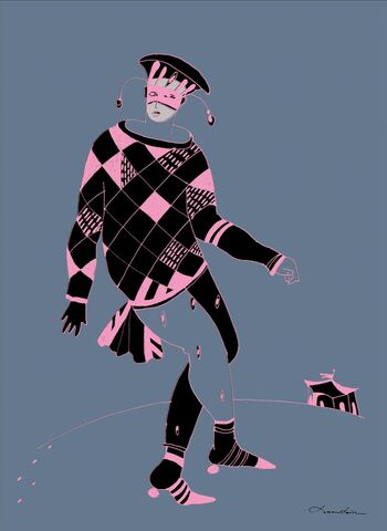 Arlequin,Pink,Olga_Lowenstein_Art,Giclee_art_print,Figurative_Art_Print,London_Artist,Theatrical_motifs,Ink_Drawing_Art,Large_Wall_Art,Contemporary_Drawing,Line_drawing,Minimalistic_art,Positive_optimistic,Bright_modern_art,Mixed_Media