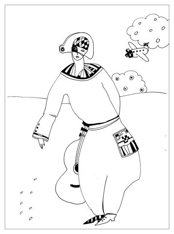 Aeroplene,Aeroplane,Olga_Lowenstein_Art,Giclee_art_print,Figurative_Art_Print,London_Artist,Commedia_dellArte,Theatrical_motifs,Ink_Drawing,Large_Wall_Art,Contemporary_Drawing,Black_and_White_Art,Line_drawing,Minimalistic_art