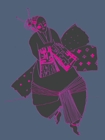 Japan,Pink,Olga_Lowenstein_Art,Giclee_art_print,Figurative_Art_Print,London_Artist,Theatrical_motifs,Ink_Drawing_Art,Large_Wall_Art,Contemporary_Drawing,Line_drawing,Minimalistic_art,Positive_optimistic,Bright_modern_art,Mixed_Media