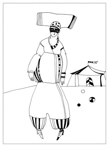 Circus,Olga_Lowenstein_Art,Giclee_art_print,Figurative_Art_Print,London_Artist,Commedia_dellArte,Theatrical_motifs,Ink_Drawing_Art,Large_Wall_Art,Contemporary_Drawing,Black_and_White_Art,Line_drawing,Minimalistic_art