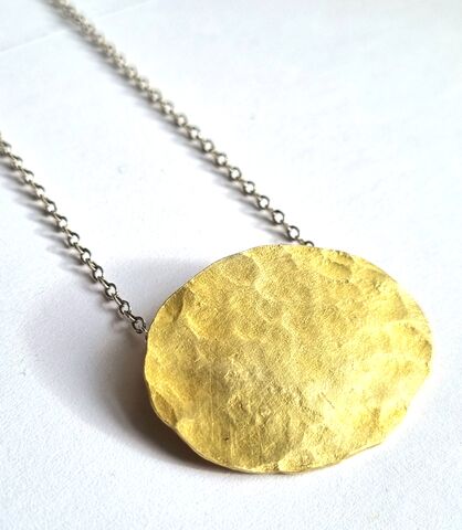 large,brass,pebble,necklace,brass pendant, brass necklace, pebble pendant, gold necklace