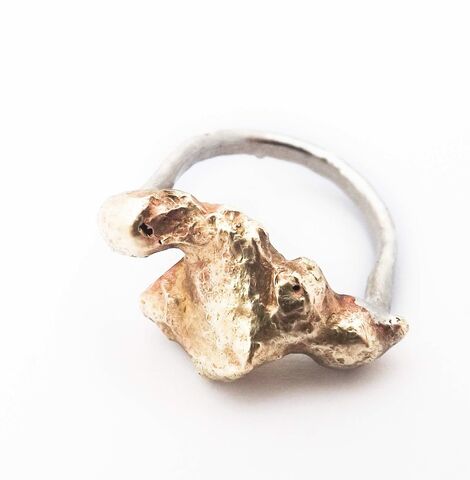 fused,brass,and,eco-silver,ring,brass ring, silver ring, statement ring, cocktail ring