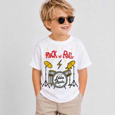 Custom,Rock,n,Roll,Name,T-Shirt,drum kit, drummer, battle of the bands, rock fan music lover metal, rocker name, alternative, kids tshirt, let's rock n roll, rock, baby, vintage, retro, music clothes, alternative baby gifts, gothic , punk t-shirt, heavy metal festival