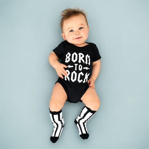 Born,To,Rock,Black,or,White,Bodysuit,born to rock baby bodysuit, rock baby onesie, heavy metal baby, heavy metal babygrow, acdc romper, alternative baby clothes, cotton baby grow, funny baby grow, cool baby clothes, funny baby clothes, alternative baby gift, unisex baby clothes, baby music