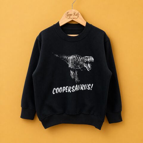 Custom,name-saurus,T-Rex,Sweatshirt,personalised, custom, customised, name, jumper, dinosaur, jurassic, t-rex, kids sweatshirt, sweater, birthday party outfit gift, cake smash, toddler crew neck