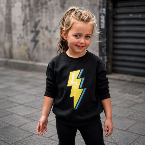 Rock,Lightning,Bolt,Sweatshirt,purple, yellow, glam, lightning bolt, thunderbolt, thunderstruck, kids music gift, rock n roll, rock and roll baby, rock baby gifts, festival clothing, wear, clothes, kids sweatshirt, sweatshirt, punk, heavy metal