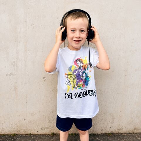 Custom,DJ,BOY,Name,T-Shirt,custom boys name, personalised, one off gifts, future clubber gift, deejay, disc jockey, DJ, spinning the decks, turntable, MC, rave, raver, dance, old skool, fan music lover, name, baby tshirt, retro tshirt, kids clothes, hey mr