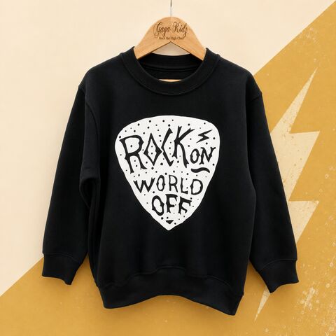 Rock,on,World,off,Sweatshirt,rock on world off, kids music gift, rock n roll, rock and roll baby, rock baby gifts, kid rock, little rocker, rock festival clothing, festival wear, rock and roll clothes, kids sweatshirt, punk rock, heavy metal sweater