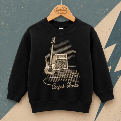 Custom,Rock,Name,Sweatshirt,guitar player, music amp, little rocker, future rock star, rock and roll name, i'm with the band, music lover sweatshirt, custom kids name, personalised name, sweater, pullover, baby jumper, toddler, child, children's, youth, trendy, trendy gift