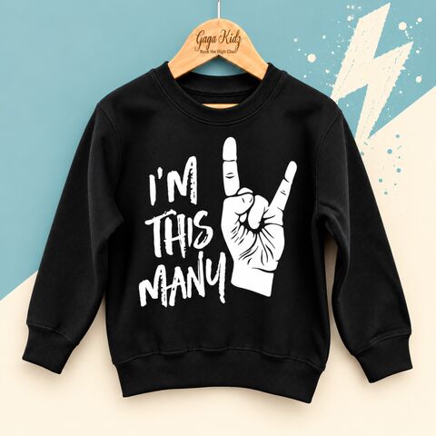 I'm,This,Many,2,Sweatshirt,i'm this many 2, funny rock and roll hand, rocker hand, racing birthday party, terrible twos, two fast, 2 fast, two wild, wild & two, wild 2nd birthday, aged 2, turning two, 2nd birthday party outfit, wild girl, wild child, kids sweatshirt, toddler sweate